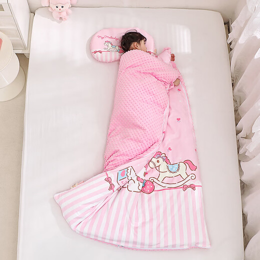 Yalu Category A Kuromi Melody All-in-one Sleeping Bag Baby Velvet Sheet Dual-Purpose Thin Padded Sheet for Girls, Medium and Large Children Split-Type Detachable Sleeping Bag-Melody Trojan Warm Velvet Beanie Double-sided Partitioned Neck Pillow