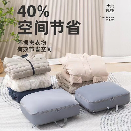 【拍五发六】出差衣物收纳袋可压缩旅行包衣服外出行李便捷打包袋 冰蓝 4个中号(收2件长款/4件短款外套)