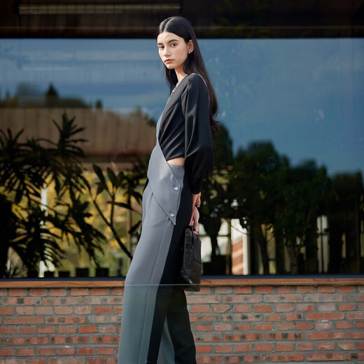 S.DEER Spring Fashion Women's French OL Round Neck Contrast Color Splicing Drape Suit S24161406 Black/91 S 160