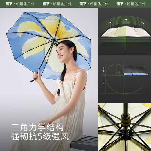beneunder [recommended by Yang Mi] Anti-UV sunny umbrella 3-fold large flower black plastic double-layer sun protection umbrella Youtao