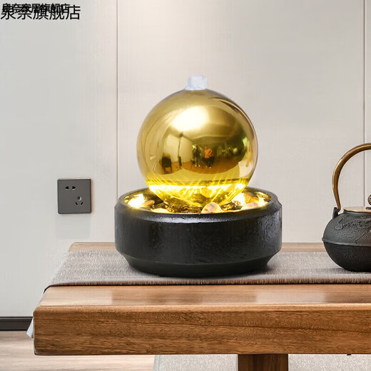 风水转运球办公桌面生财装饰品现代简约流水喷泉客厅摆件循环水幕 9906黑色黄灯39*39*118CM