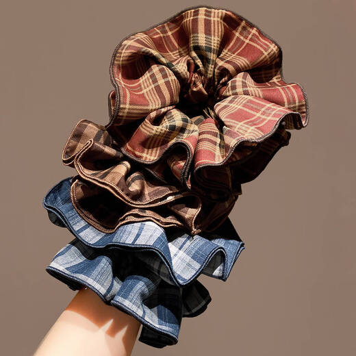 Let me shine Zhao Lusi's same style Korean navy blue plaid four-layer large intestine hair tie hair rope ball hair accessories Ruth's same style plaid headband