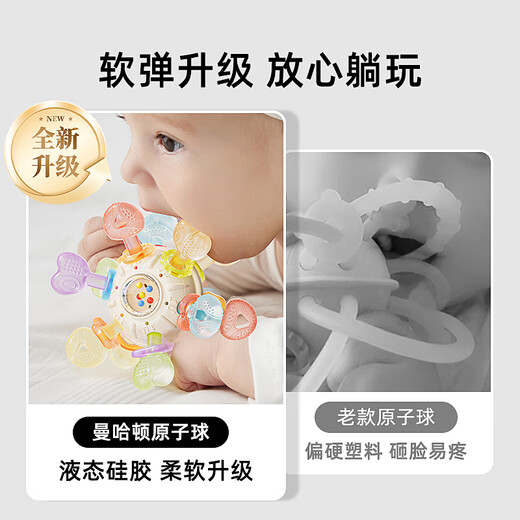 Xulin Japan Manhattan Hand Ball Baby Silicone Teether Teething Stick Baby Chew Toy Anti-eating Lalale-yellow 6-point teether-suction cup fixation-pulling rope