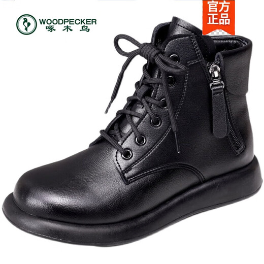 Bootin Martin de cuero y invierno de cuero de carpintero de leñera para mujeres en 2025 Nuevo primavera y otoño Estilo británico Bottle Slim Botas cortas Small Tamaño 34 Black Plus Velvet 38
