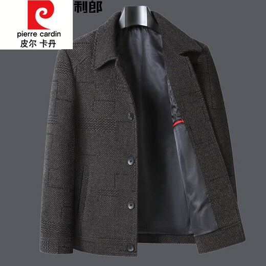 Pierre Cardin autumn and winter wool jacket for middle-aged and elderly men with lapel business casual woolen jacket short dad outfit dark gray 185/2XL recommended 150-165Jin Jin equals 0.5 kg