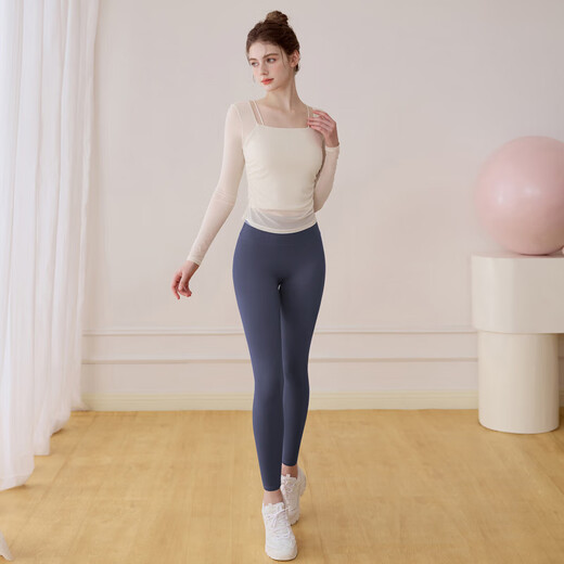 LULULOMDDW autumn and winter long-sleeved yoga wear with chest pad women's new top Pilates training fitness suit milk white long-sleeved M