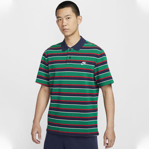 耐克（NIKE）T恤男装 2024秋季男子短袖翻领POLO衫透气休闲网球白色纯棉短袖男 FN3897-410 蓝绿条纹 XL
