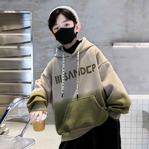 Jungen Handsome Street-Brat-Farbfarb mit Kapuze-Sweatshirt Mid-Large Children Herbst 2025 Neue Kinder modische Hoodie-Jacke NN-A1049 [Grey] 160 cm