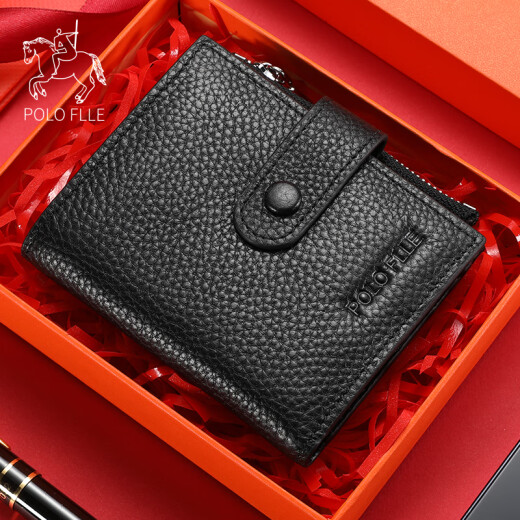 Cobia Paul Wallet Men's Short Leather Wallet Multi-Card Wallet Business Cowhide Men's Couple Wallet Zipper Certificate Bag Black Black