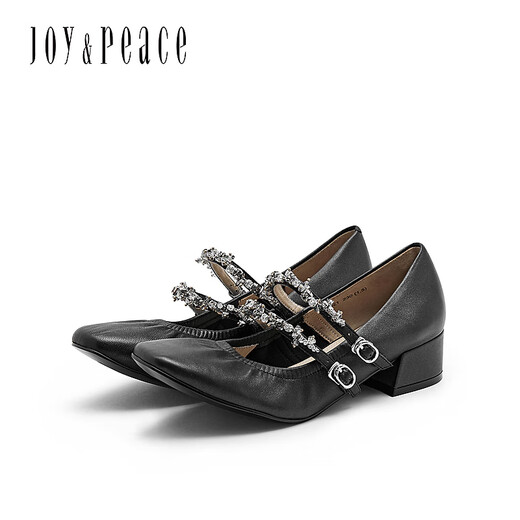 Freude/Friedens neuer Frühlings -Strasskette mitteldicke Ferse Frauen Mary Jane Schuhe 6621daq4 Black 37