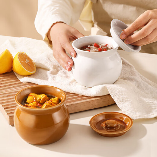 Crock pot soup stew pot household commercial water-proof stew steamed egg for one person stew pot with lid Shaxian snack ceramic soup pot thickened earthen pot (brown) 500ml