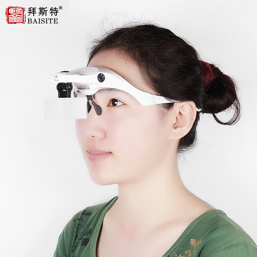眼科牙科放大镜头戴式放大镜毛孔拔黑头粉刺美睫师眼镜美容院专用灯嫁接睫毛高清 9892B2C1 黑 充电款4灯