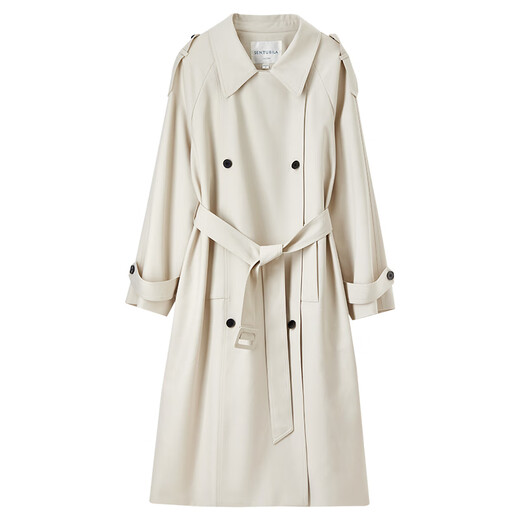 Shangdubila 2025 spring wear British style double-breasted removable belt windbreaker jacket for women mid-length off-white XL