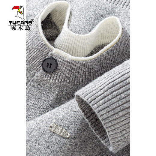 Woodpecker winter thickened half-open Henry collar sweater for men 2025 autumn and winter new high-end knitted warm sweater light gray M