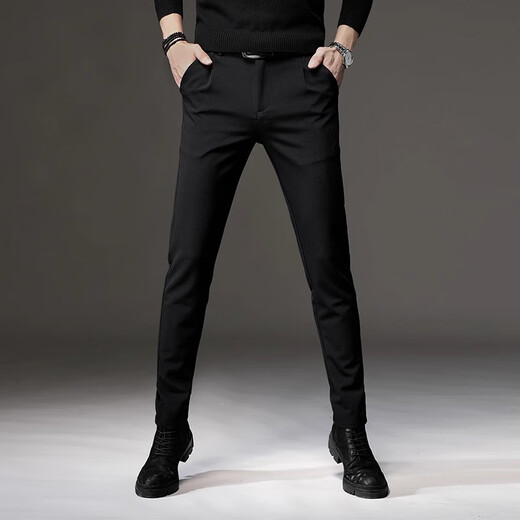 休闲裤子男春秋款时尚韩版小脚修身长裤男士冬季加绒商务小西裤男 833黑色（常规） 31