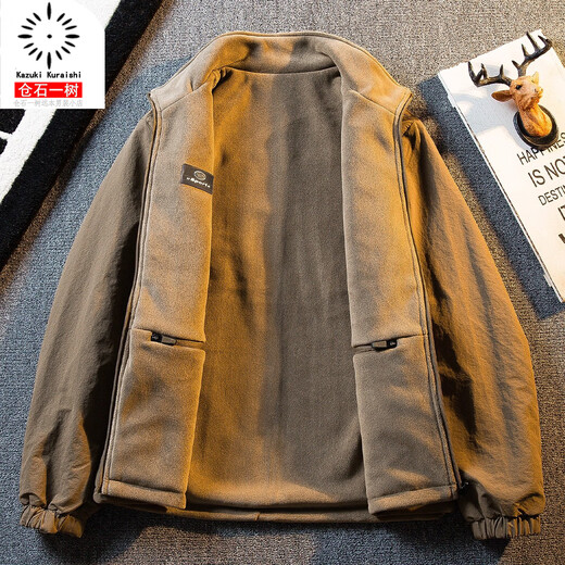Kuraishi Kazuki thickened fleece reversible jacket men's autumn and winter warm thickened polar fleece casual stand collar jacket camel reversible 2XL recommended 146-160Jin Jin equals 0.5 kg