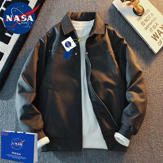 NASADKGM down jacket men's winter white duck down anti-cold winter wear warm new top trendy brand workwear stand-up collar leather jacket men black gray (not pure black) XL