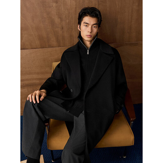 GXG Men's Wear Shopping Mall Same Style Fake Two Long Coats 2025 Winter New Arrival G25X264010 Black M