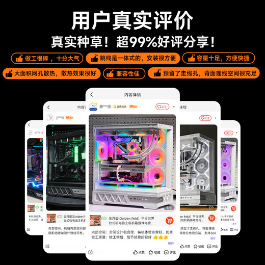 Golden field parallel world white gaming computer desktop host case compatible with dual 360 water-cooled ATX motherboards/three-sided quick release/supports back insertion/270 sea view room