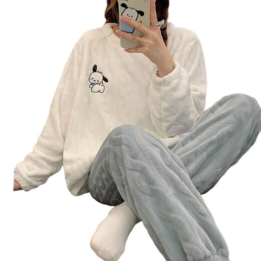 
Xuanfanduo pajamas for women in winter, coral velvet thickened plush long sleeve cute loose flannel home clothing set for outside 679# M 75-100Jin [Jin equals 0.5 kg]
