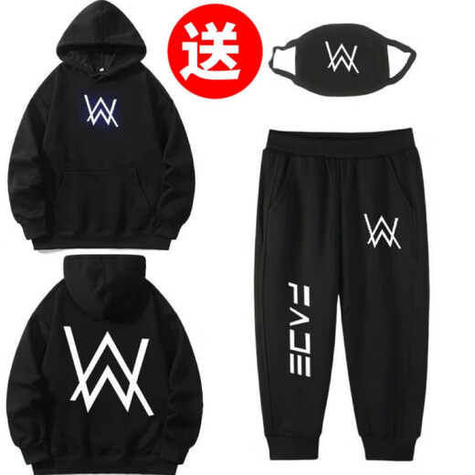 Alan Walker Alan Walker выцветшая однотипная осенне-зимняя толстовка с капюшоном, мужская широкая толстовка + брюки + маска зима плюс бархат, один размер подходит всем 130 вес в пределах 50-60