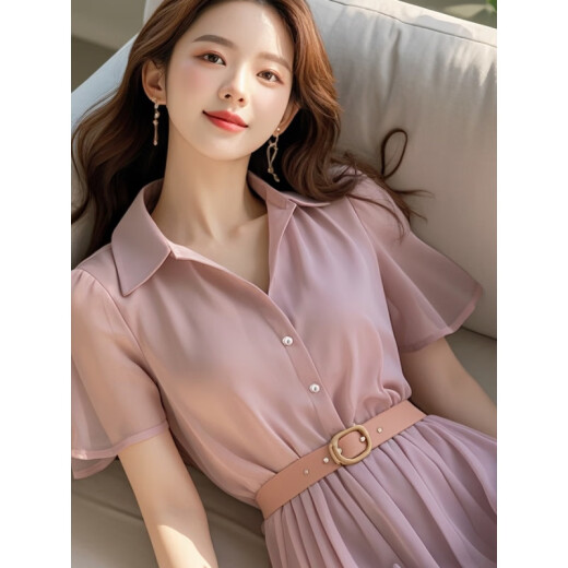 萧遇（XIAOYU）2025年春天夏季最新款品女士装法式短袖连衣裙小个子显瘦气质衣服 连衣裙 L 108-118斤