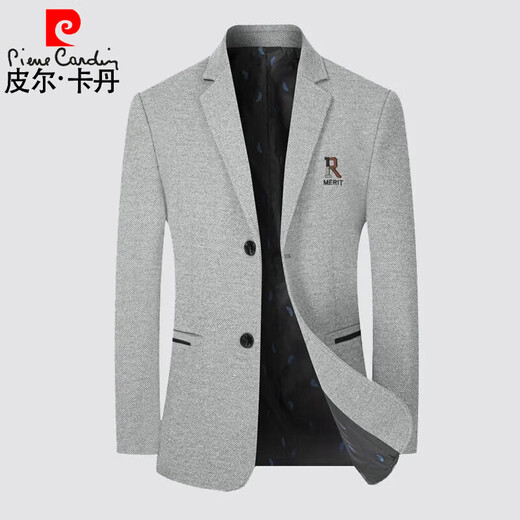 Pierre Cardin 2025 Autumn and Winter Men's Casual Suit Woolen Jacket Single Suit Slim Fit Young and Middle-aged Wool Suit Gray XL