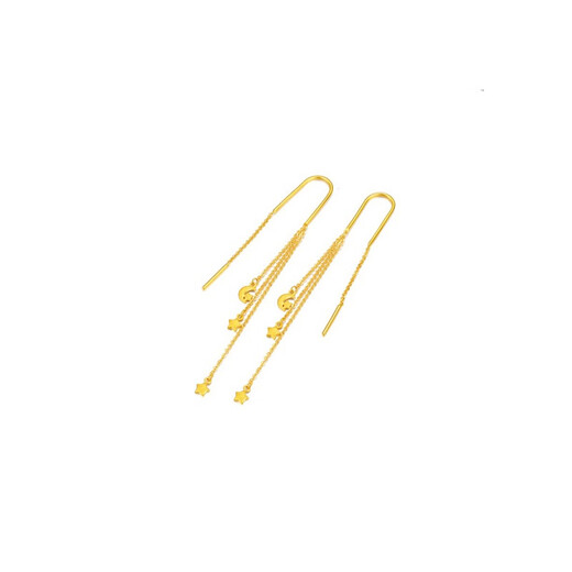 Yujingji Fat Donglai same style Xingyue series color gold earrings 18k gold Xingyue women niche fashion gold long tassel 999 tassel Xingyue earrings