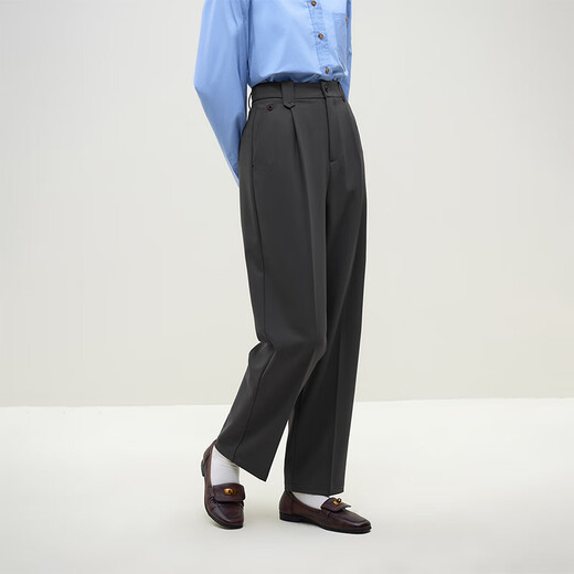 Fan Silan 23FS14757 high-waisted straight-leg suit pants for women in autumn and winter new design waist loops to make commuter casual pants dark gray S