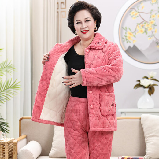 Pyjamas Hengyuanxiang pour les femmes en automne et hiver épaissis en velours corallien en coton serré d'âge moyen et de vêtements de maison chaude de la maison chaude 1105 Lotus Purple 2xl (175)