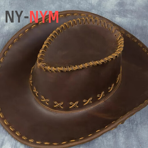 NY-NYM西部风手工纯部风牛仔帽疯马皮户外哈雷礼帽真皮男士遮阳骑士帽子 复古棕