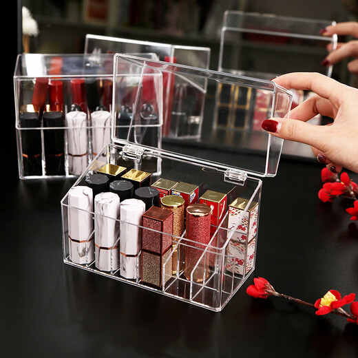 Kaximu lipstick storage box dust-proof desktop cosmetics nail polish with lid transparent acrylic lip glaze lipstick storage rack with lid 18 compartments