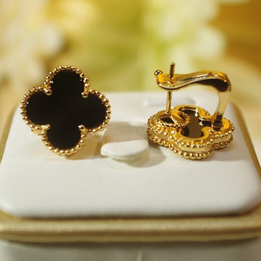 Yuyun non-fading pure 999 silver four-leaf clover earrings for women, rose gold earrings, temperament ear buckles, ear claps, practical and heart-warming wife ear claps - rose gold, black onyx 1.5