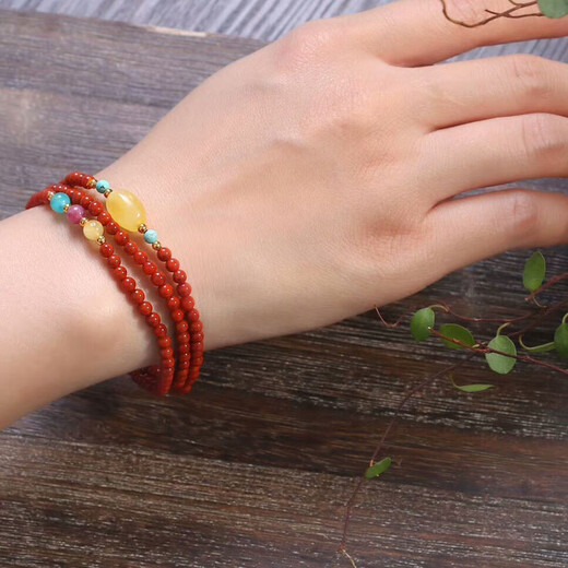 BOSFRU South Red Agate Three Circle Bracelet Authentic Beeswax Bead Bracelet Simple Women's Birthday Gift Temperament High-End Jewelry South Red Agate Bracelet 6mm