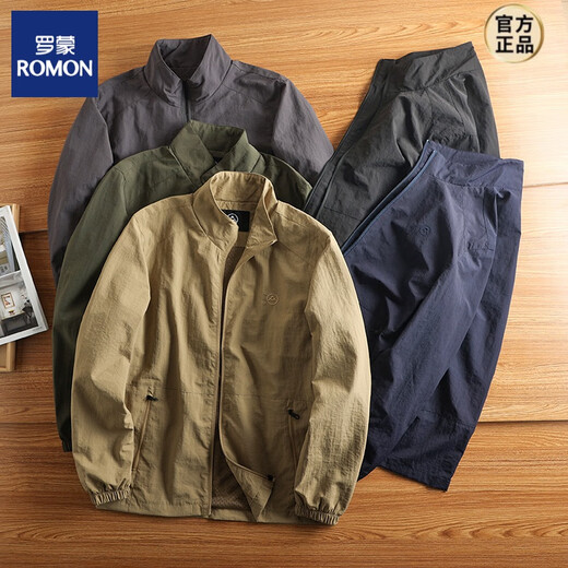 ROMON American outdoor thin jacket men's loose large size stand collar jacket windproof quick-drying spring and autumn jacket dark blue L (130-140Jin Jin equals 0.5kg)