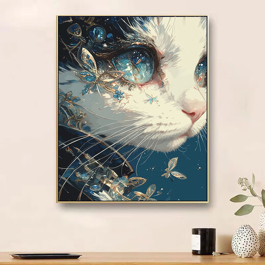 
Customized cat Digital oil painting 2024 new hand-filled DIY acrylic painting high-end hand-painted color oil painting W3895 30x40cm Log wood color outer frame [Benghao solid wood inner frame + pigment brush