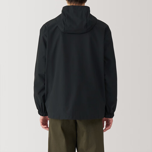 MUJI Men's Waterproof Hood Jacket Men's Jacket Autumn Outer Top Light Outdoor Sports Men's Clothing Black XL (180/104A)