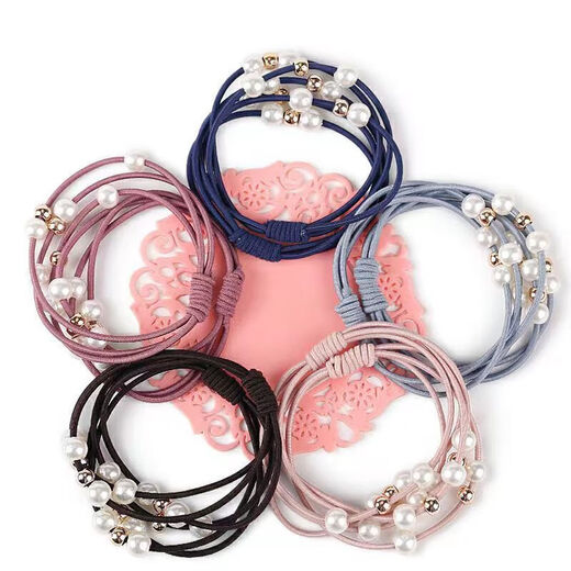 Korean style hair rope hair tie hair rubber band female headwear adult leather case versatile pearl head rope graduation Korean style hair rope 9 beads-2 piece set random hair