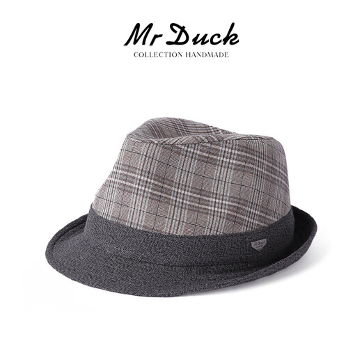 Mr DUCK unique product 30% off clearance linen jazz hat British retro curled men's gentleman's hat fashionable plaid MS46212-Michigan/hemp gray (top hat) M (55-57cm)