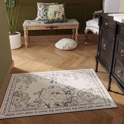 Yingzhu'er light luxury entry door floor mat, high-end foot mat, stain-resistant, no-wash PVC retro entry door mat, leather carpet cutting, medieval garden, curved 90X140CM, third generation texture leather