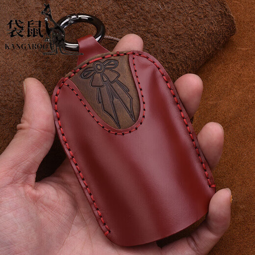 袋鼠（KANGAROO）通用手工创意汽车真皮钥匙包个性复古做旧汽车钥匙套男女通用款 通用【蓝色】
