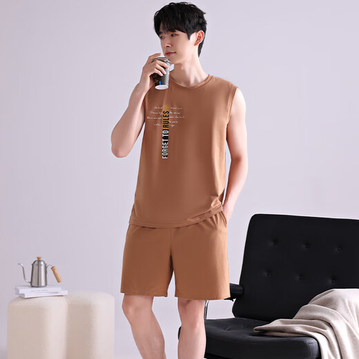 莫代尔睡衣男士夏季薄款纯棉无袖背心短裤套装夏天男款青年可外穿家居服 4867 XL