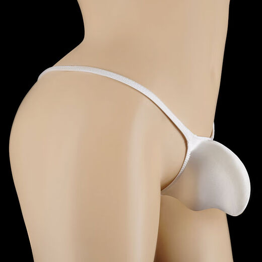 Men's thong with bulging bags, tight and sexy T-pants, low-waisted underwear, glossy, silky and pure lust men's underwear, pearlescent white M M