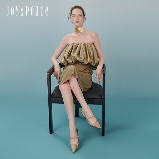 Joy/peace Dong Jie's same Olive Martini 25 Autumn New Chinese Cowhide Light Mouth Mary Jane Single Shoes 12603CQ5 Apricot Color 34