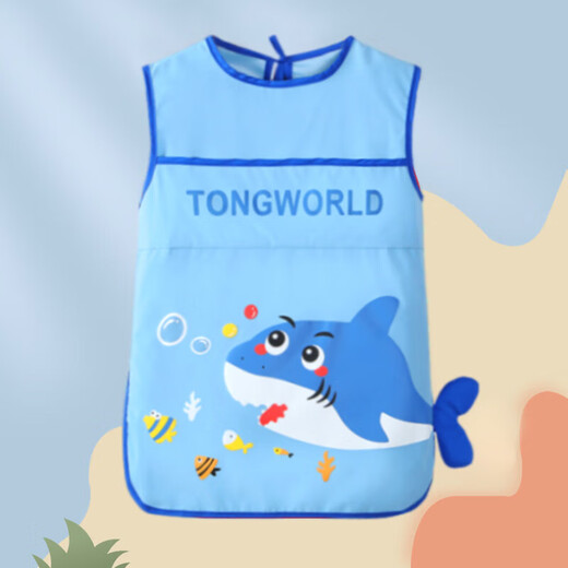 9i9 baby eating clothes summer waterproof and dirty baby children's bib rice bag drawing apron adjustable A406 shark