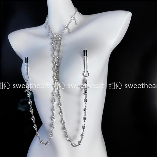 GIOIO fashionable flash diamond collar one-piece breast clip chain detachable breast clip k9 breast clip stimulation collar + cross diamond breast clip