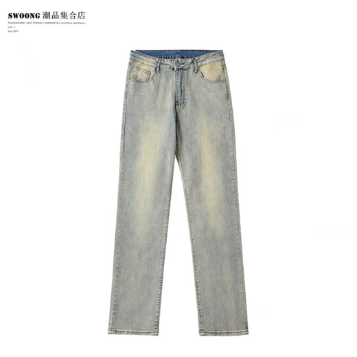 嘉晔（JIAYE）From Mars 做旧复古水洗泛黄直筒牛仔裤国潮流ins街头bf长裤 黄泥色 L