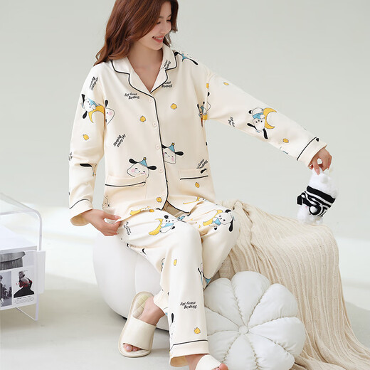 Langsha pajamas for women, anti-mite and anti-bacterial spring and autumn style, can be worn outside, pure cotton winter long-sleeved trousers, plus size girls home wear set