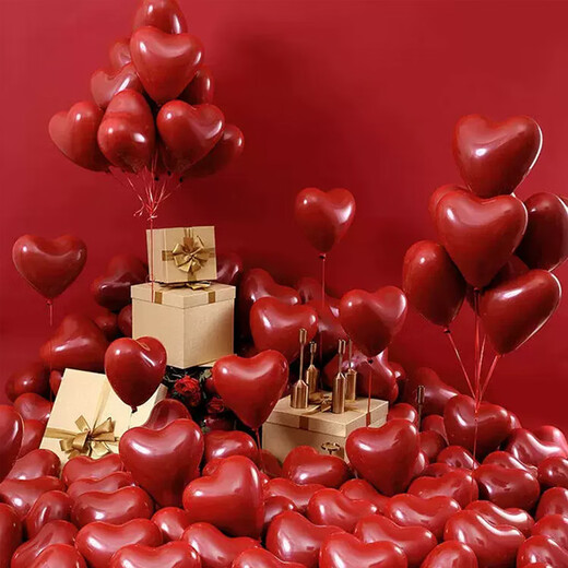 Zhenxi Globos de boda de bodas Red Amor Roble Propuesta de boda Propuesta de la sala de bodas Decoración de bodas de interior Confesión de la confesión de doble capa Balloones de amor 50 [Cilíndrico de aire + cinta]