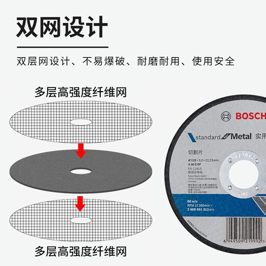 Bosch (BOSCH) angle grinder grinding slice 100mm practical series grinding slice stainless steel cutting sheet metal cutting sheet polishing sheet practical slice metal cutting 105x1.2mm